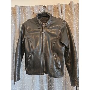 Vintage Boomers Bike Shop Black Leather Women's Motorcycle Jacket Lined Sz MED